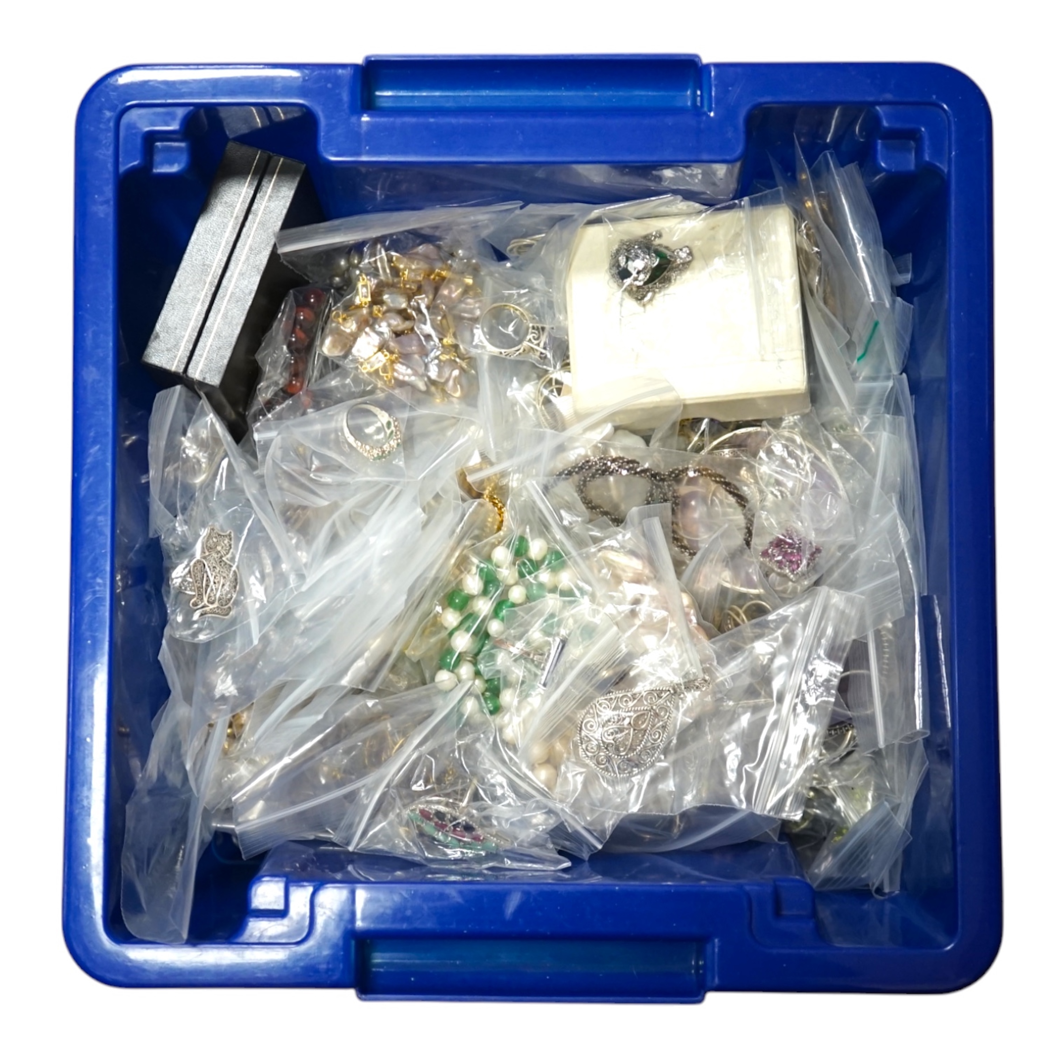 A large quantity of assorted mainly costume jewellery, including rings, necklaces etc. Condition - fair to good